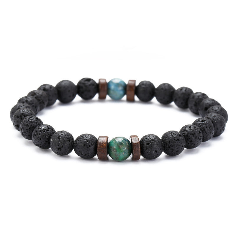 Pulsera de pareja de piedra de hierro negro de piedra volcánica al por mayor